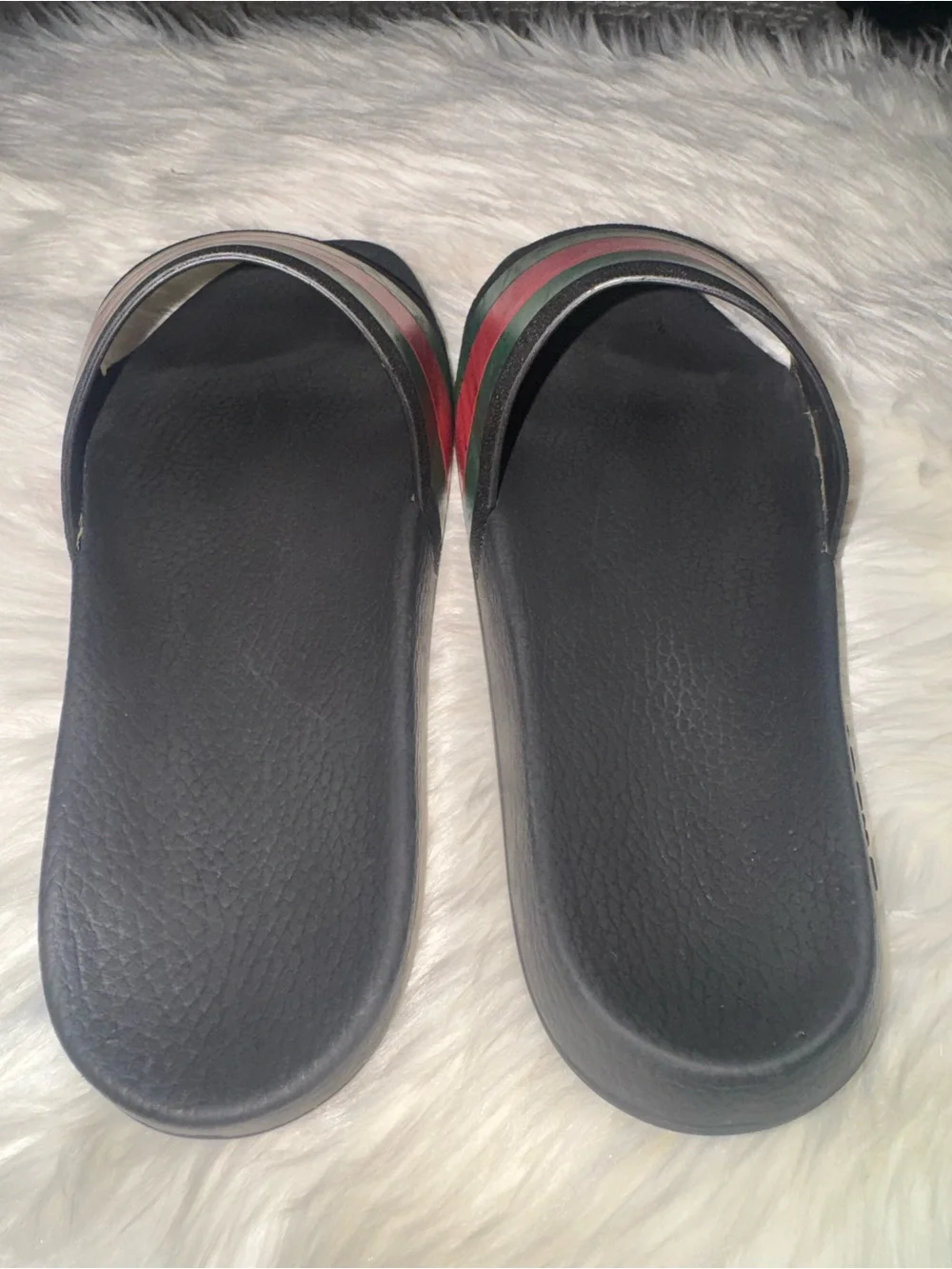Gucci Black Slides with Green and Red Stripes